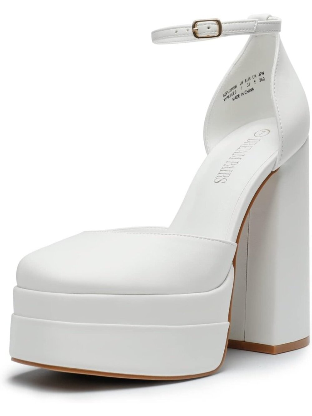 Dream Pairs Women's White Square Closed Toe Ankle Strap High Platform Heels